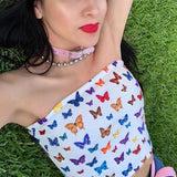 Women Butterfly Pattern Print Crop Top - Glefidiya