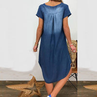 Women V Neck Denim Dresses - Glefidiya