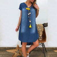 Women V Neck Denim Dresses - Glefidiya