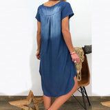 Women V Neck Denim Dresses - Glefidiya