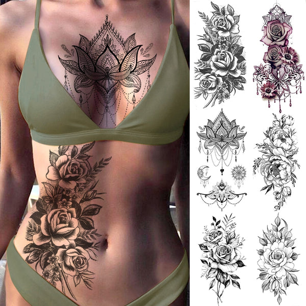 Women Body Chest Temporary Tattoo - Glefidiya