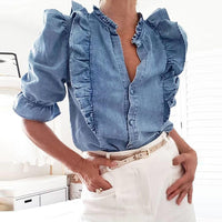 Ladies Sleeve Denim Blouse - Glefidiya