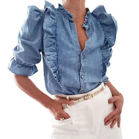 Ladies Sleeve Denim Blouse - Glefidiya