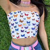 Women Butterfly Pattern Print Crop Top - Glefidiya