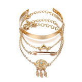 Ladies Bohemian Beach Crystal Chain Gold Bangle - Glefidiya