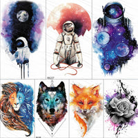 Watercolor Astronaut Universe Temporary Tattoos - Glefidiya